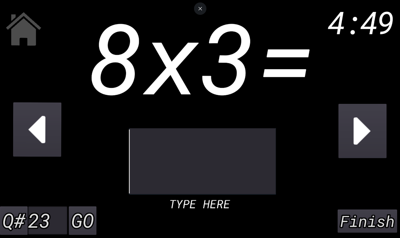 5 Minute Math app showing multiplication challenge timer