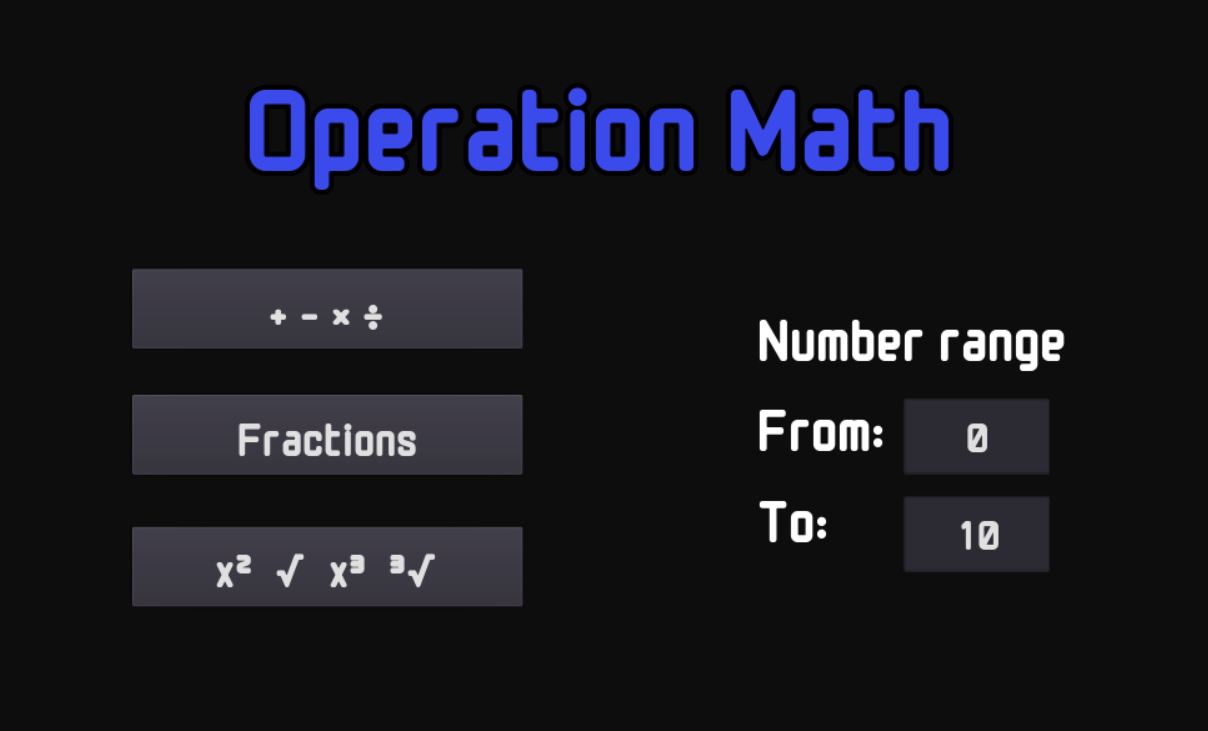 Operation Math app showing basic math operations practice
